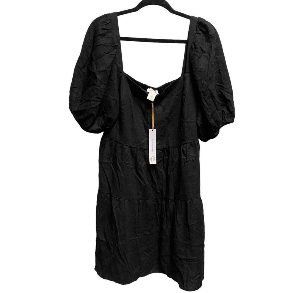 House of Harlow 1960 Black Puff Sleeve Square Neck Dress